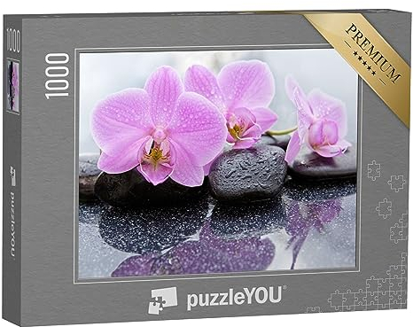 puzzleYOU: Puzzle 1000 Teile „Zartrosa Orchideenblüten auf nassen Kieselsteinen“ – aus der Puzzle-Kollektion Orchideen