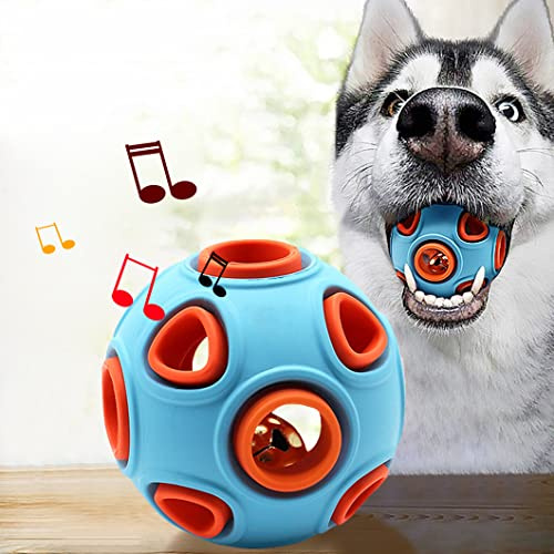 Rolin Roly Dog Ball with Bells Inside Balls Dog Chew Toys Jumping Interactive Dog Play Toy Durable Rubber Blue Orange Ball for Pets Cats Small Medium Large Dogs