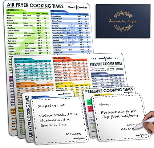 Air Fryer Magnetic Cheat Sheet Set & Instant Pot Magnet Set (2 Sets of 6 Pcs), Cooking Times Chart Magnet Sets for Instant Pot & Air Fryer Accessories (White).