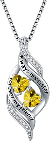 OCJ Halskette 925 Sterling Silber Kette kastenförmige Kette Schmuck mit roten Edelsteinen für Schwestern als Geschenk eingraviert in Englisch „Always My Sister Forever My Friend“