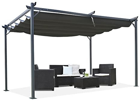 Garden Point Carpa de jardín La Palma | 300 x 400 cm | Rectangular | Techo retráctil | Ideal para los muebles de jardín y el jacuzzi | Montaje fácil | Antracita