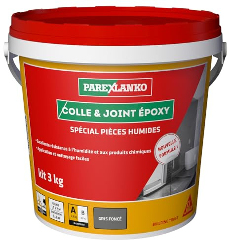 Parexlanko - Colle et Joint Epoxy - Gris foncé - Pour pose de carrelage - Anti-moisissures - Spécial pièces humides - Idéal douche et plan de travail - 3kg