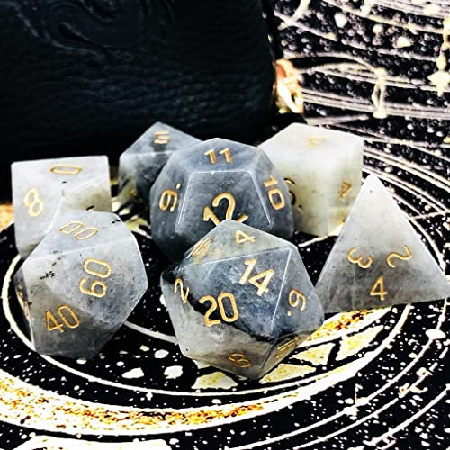 BOCbco Dnd Würfel-Set, Hübscher Labradorit, Natürlicher Edelstein, D&D Polyedrische Würfel Mit Würfelbeutel, Rollenspielwürfel Für Trpg-Tischspiele, Dungeons Und Drachen/D6