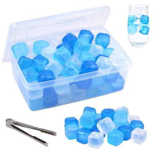Reusable Ice Cube with Lid & Bin, 60 Pack Plastic Ice Cubes for Drinks BPA Free, Refreezable Square Ice Cubes for Water Bottles, Whiskey, Vodka, Coffee, Cocktails, Beer or Wine
