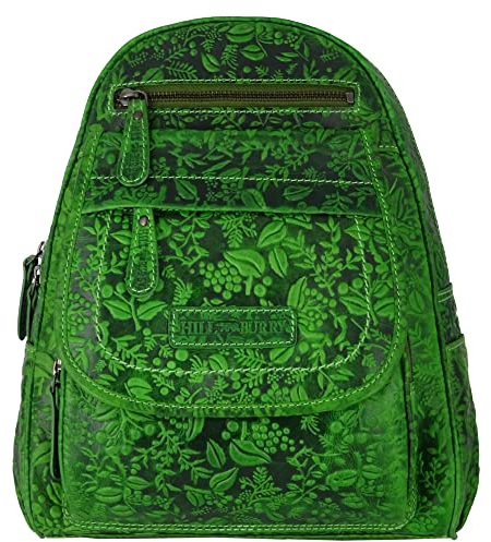 Rucksack Damenrucksack für Frauen | Elegant Leder für Damen | Daypack Vintage Cityrucksack Rucksackhandtasche | Lederrucksack Echtleder | Hill Burry Daypacks | Blumenmuster grün