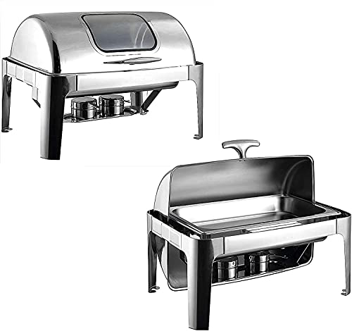 Chafing Dish Buffet Warmers Set, 9L Full Size Roll Top Stainless Steel Chafer with Food Pan, Water Pan And Fuel Holders, for Wedding, Parties(1 Pack)
