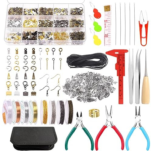 Keadic Le kit de bijoux 1488 pièces inclut pince, fils à perler, extrémités de cordon, anneaux, fermoirs et crochets