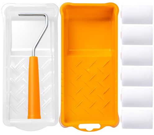 Mister Rui Foam Paint Roller, 2 Inch Mini Paint Roller Kit 9 Pack, Small Paint Roller with Tray and Liner, Small Paint Rollers 2 Inch, Mini Rollers for Painting Furniture, Stenciling, Art Crafts