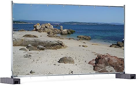 Wallario XXL Outdoor-Poster für Garten oder Balkon Felsen auf einem Sandstrand, Motivbanner Größe: ca. 340 x 173 cm, Outdoor-Bild