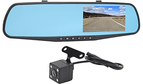 Spiegel-Dashcam Vorne und Hinten, 4,3-Zoll-Rückspiegelkamera Mit Zwei Objektiven 1080P HD Rückfahrkamera für Auto Parkmonitor, Rückspiegelkamera, Mit Eingebauter Batterie Blendfrei (Ohne