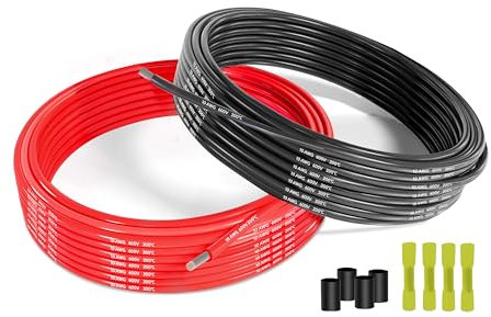Câble Électrique en Silicone 10 AWG - THUN-CT 5,26 mm², 24M (12M Noir 12M Rouge) - Câble Souple en Cuivre Étamé, Conçu pour Véhicules, Voitures RC,Drones etc