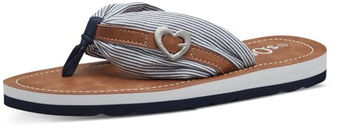 s.Oliver Damen Zehentrenner mit Herzdetail Sommer, Blau (Navy Stripes), 40 EU