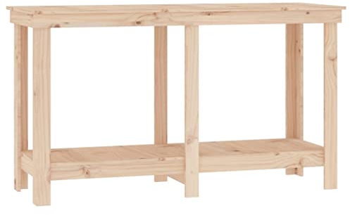 Werkbank aus Massivholz, vormontiert Konsolentisch Flurtisch Holzwerkbank Arbeitsbank Werktisch Arbeitstisch mit Ablage, 140x50x80 cm Massivholz Kiefer