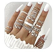 HUASAI Silver Rings for Women Non Tarnish Stackable Knuckle Rings Set Boho Butterfly Leaf Pearl Rings Midi Pinky Rings Set Gifts Trendy Stuff Birthday Gifts(21pcs-S)