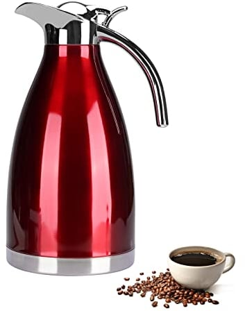 2 Litre Thermal Coffee Carafe Jugs, Vacuum Jug Stainless Steel Double-Wall Vacuum Insulated Coffee Pot Coffee Plunger, Juice/Milk/Tea Insulation Pot, incl 1 Cleaning Brush (red)