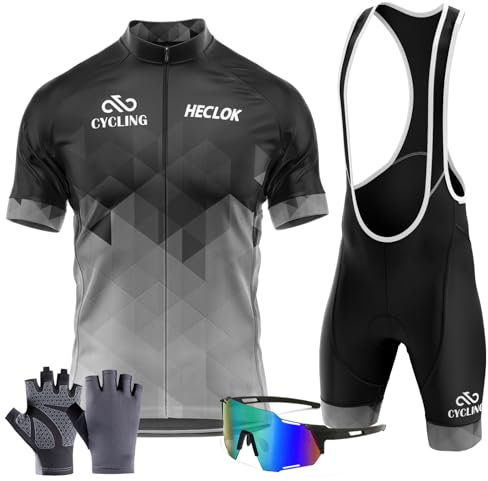 Herren Kurzarm Fahrrad Trikot Set,2024 neu Radtrikot Set Herren Kurzarm mit Atmungsaktiv Schnell Trocknend Radtrikot Mit 9D Gel Gepolsterten Shorts＋Fahrradhandschuhe, Fahrradbrille (TYP-3,XL)