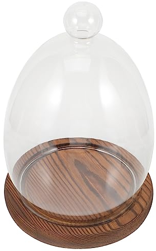 FUNOMOCYA Egg Glass Cover Display Dome with Wood Base Wood Serving Tray Wood Pallets Clear Glass Display Dome Glass Cloche Glass Bell Jar Desk Tray Wooden Preserved Immortal