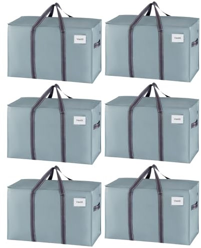 VENO Set da 6 Borse da trasloco grandi, Scatole trasloco con coperchio, cerniere e manici rinforzati, Borsone da viaggio, impermeabili Borsa di stoccaggi per piumoni, vestiti (Azzurro, 6 Pz.)