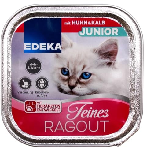 Edeka Katzenfutter Feines Ragout Junior mit Huhn und Kalb, 16er Pack (16 x 100g)