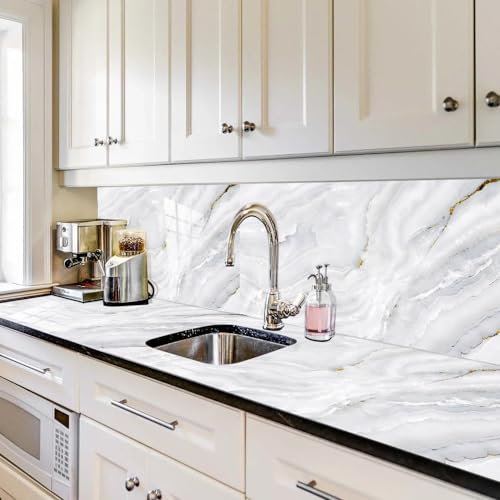 Selbstklebende Tapete Gold Weiß Grau Strukturtapete Wandtattoo Schlafzimmer Tapete Selbstklebend Vliestapete Wallpaper for Living Room Tapeten Leicht zu Entfernen Wandschutzfolie 40x100cm/1 Pcs