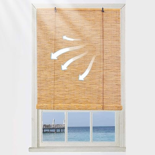 Rollo for innen/außen, Bambus Jalousien, Bambus Rollo, Bambusrollo Sichtschutz Jalousie, for Balkon/Terrasse/Garten Sichtschutz Rollo Bambus, Einfache Montage(W60xH70cm/24x28in)