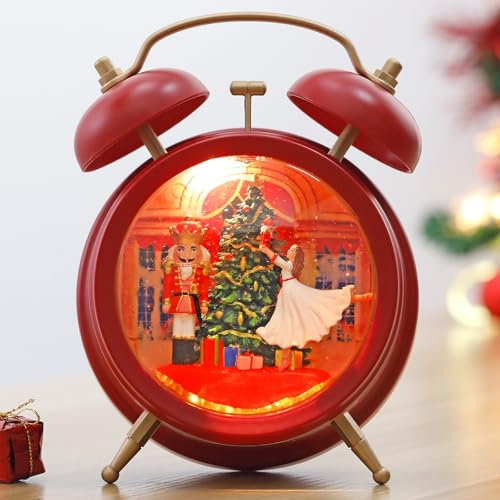 Kikth Lighted Musical Nutcracker Snow Globe Alarm Clock, Red, Glass, 6H Timer, USB/Battery Operated, Christmas Decoration