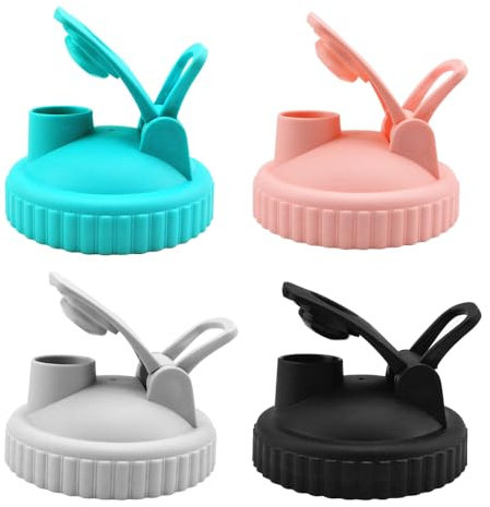 TOEECY Deckel für Einmachgläser 4 Stück Wide Mouth Mason Jar Klappdeckel Auslaufsichere Dichtung Wiederverwendbarer für Marmeladenglas Limonade Normaler Kaffee Gläser (Schwarz+Grau+Rosa+Hellblau)