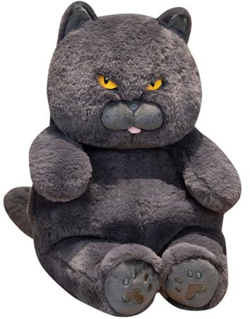 Katze Plüschtier Puppe Stofftier Kissen Kuscheltier Hässliche Kurze runde fette Katze, zum Spielen und Kuscheln, Weiches Schmusetier für Mädchen, Jungen, Babys (18 cm,Schwarz)