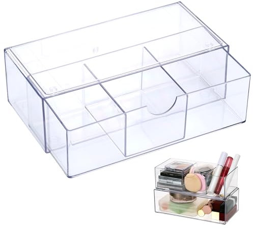TranRantic Stackable Clear Storage Drawers, Acrylic Makeup Organiser Drawers, Bathroom Cupboard Cosmetics Organiser, Dustproof Drawer Storage Boxes for Dresser, Bathroom (20.5cm*10cm*7cm)