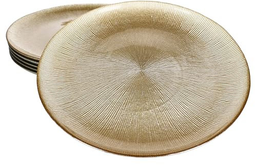 MamboCat 6er Set Kairo Gold Speiseteller I elegante Glas-Essteller mit goldenem Relief für 6 Personen I Hauptmahlzeit, Vorspeisenplatte