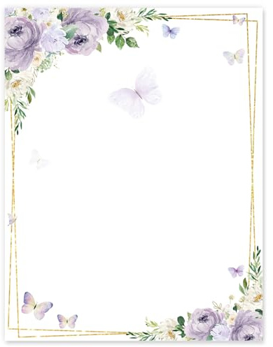FYSUIMU 60 Sheets Floral Butterfly Stationery Letterhead Paper Watercolor Lavender Flower Letter Writing Paper Single-Sided Note Greeting Papers for Spring Invitation Office Printing, 8.5 x 11 Inch