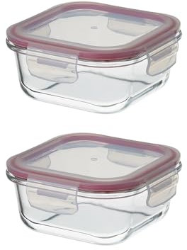 LOLAhome Set de 2 fiambreras de cristal con tapa hermética de 530 ml. Juego de 2 recipientes herméticos de vidrio de borosilicato transparente apto para microondas, horno hasta 400ºC y congelador.