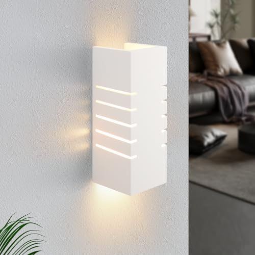 Homefire Wandleuchte Innen Wandlampe Up Down Modern Design Flur | Wandlampen E14 Treppenhaus Beleuchtung Weiß Gipsleuchte Wandbeleuchtung für Schlafzimmer Kinderzimmer - Ohne Leuchtmittel