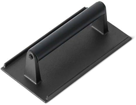 Amazon Basics Burgerpresse aus Gusseisen, Fleischbeschwerer mit Geriffelter Unterseite, Rechteckig, 20,6cm x 10,7cm x 6,8cm, Schwarz, 1 Stück