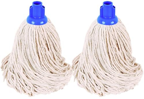 Pack 2 Cotton Mop Heads Replacement High-Absorbency Mop Heads with Plastic Socket Mop for Wet & Dry Floor Cleaning Mop | Universal Fit for Home & Commercial Mop Refills Use (Screw-In)