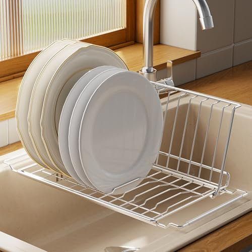 UCK-KIT Expandible en el Fregadero Rejilla de Secado de Platos - Capacidad Ajustable (17.3''-25.6''L) sobre el,Plata