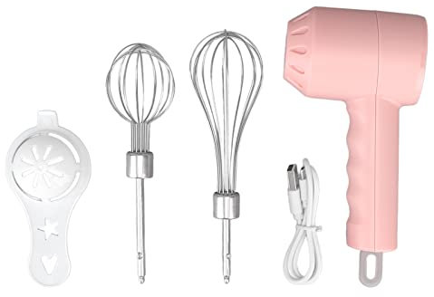 YUEYASHUX Cordless Electric Hand Mixer USB Rechargable Handheld Egg Beater Milk Frother with 2 Stir Sticks Home Kitchen Baking (Pink)