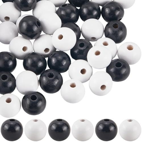 SOFPLATE 50 Stück Schwarze Holzperlen 20mm Runde Holzperlen Lose Weiß Natürlich Glatt Lackiert Lose Abstandshalter Zum Perlenschmuckmachen Armbänder Halsketten Bauernhaus Girlande Weihnachtsbaum Urla