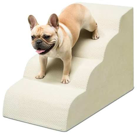 Niubya Hundetreppe für Kleine Hunde, H52 cm, für Katzentreppe Hundetreppe Bett und Sofa, ältere und verletzte Haustiere, mit waschbarem Bezug und hochdichtem Schaumstoff (Beige, 4 Stufen)