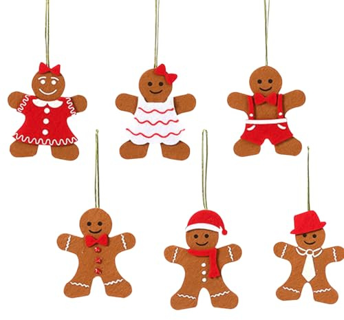 AOVNA 6pcs Gingerbread Man for Christmas Tree Felt Hanging Decorations Hanging Trendy Festive Decor for Manual Pendant Cartoon Accessories