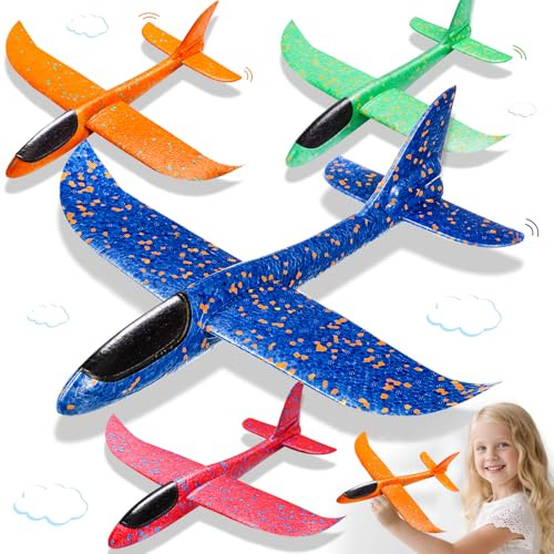 4PCS 37cm Glider Planes for Kids - 14.76 Inch Foam Plane Toys, Polystyrene Airplane for Kids, Garden Outdoor Games Toys, Family Outdoor Sport for 3 4 5 6 7 Year Old Boys Girls Birthday Gifts