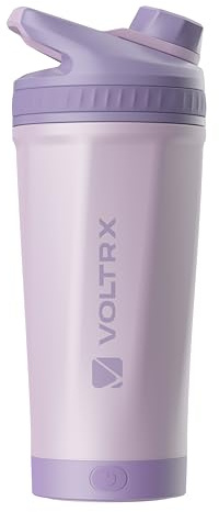 VOLTRX ChillMix - Bottiglia shaker isolata in acciaio inox, ricaricabile tramite USB C, per frullati proteici e pasti sostitutivi, in acciaio cromato (viola sogno)