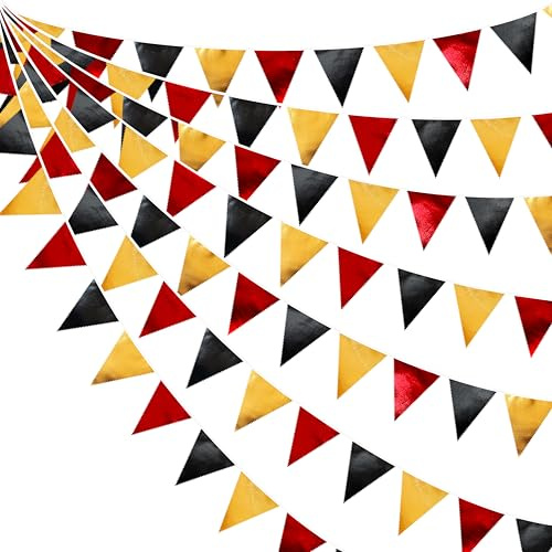 Wimpelkette aus metallischem Stoff, für Abschlussfeier, Pirat, Poker, Casino, Las Vegas, Weihnachten, Geburtstag, Hochzeit, Babyparty, Party-Dekoration, 90 cm, Rot / Schwarz / Gold