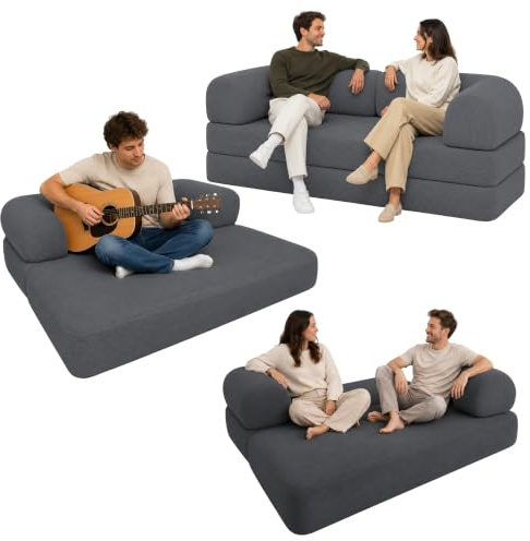 bananair - Sofa 2 Sitzer, Modulares Schlafsofa aus hochdichtem Schaumstoff und Cordstoff, Boneless Couch, Komprimiert Geliefert (Anthrazitgrau)
