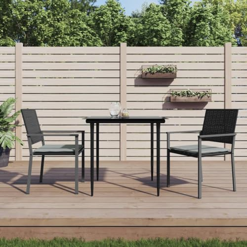 Teenpull Gartenstühle mit Kissen 2 STK. Schwarz, 54x62,5x89cm Poly Rattan, robuste Outdoor Stühle für Terrasse und Garten, Bequeme Sillas para Jardin