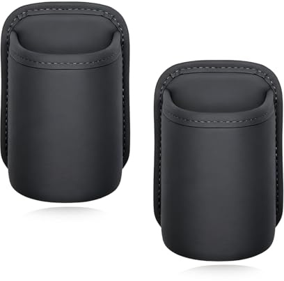 Car Cup Holder, Pack of 2 Cup Holders, Black PU Leather, Clip-on Bottle Holder for Car Door, Back Seat Clip for Water Cups and Large Bottles