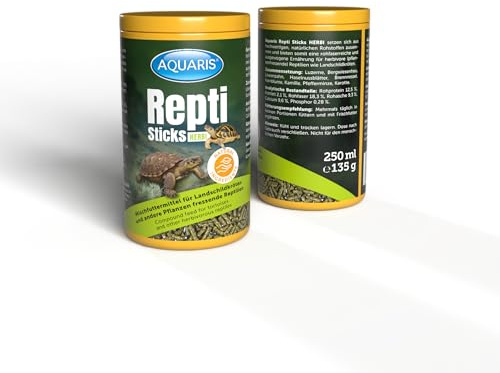 AQUARIS Repti Sticks Herbi – Mangime naturale per tartarughe di terra e rettili erbivori. Cibo completo vegetale, ricco di fibre e vitamine – 250 ml
