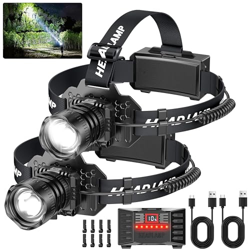Curtsod Rechargeable LED Headlamp 2-Pack - 3500 Lumens Super Bright with Motion Sensor & 90° Rotation - Waterproof Headlight for Camping, Hiking, Running - 3 Light Modes
