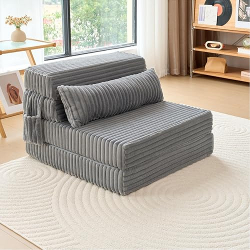 Einzel-Klappsofa-Bett, 4 in 1 umwandelbarer Schlafstuhl - Hochdichte-Memory-Schaumstoff-Futon-Schlafzimmer-Klappbett,Grey