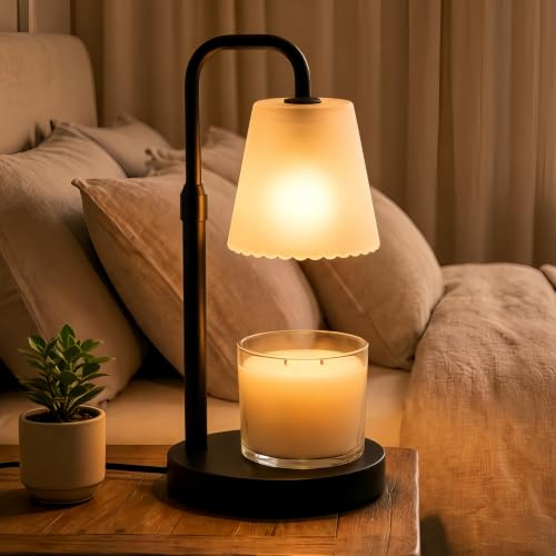 QUIGO Candle Warmer Lamp with Timer Dimmable Adjustable Height Black Metal Smooth Body Glass Lampshade Electric Wax Melter for Scented Candles Home Decor Gift for Women